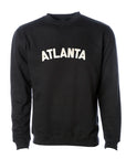 Yeahbuzzy black crewneck ATLANTA sweatshirt with bone color felt lettering that is sewn on.